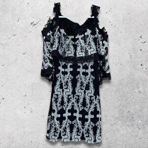 Kobi Halperin Reanna Dress NWT Allover Ruffled Lace Off Shoulder Black/White W S